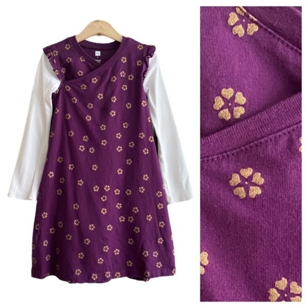 Tea Collection Plum Purle Gold Glitter Floral Print Kimono Style Dress